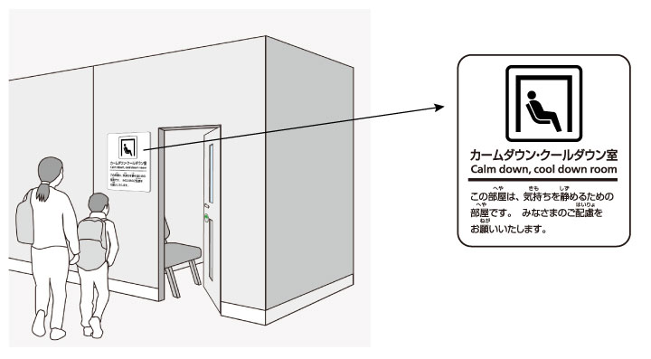 カームダウン室のピクトグラム表示例です